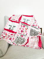 Cow Baby Blanket Pink Comforter Baby Girl Rag Quilt, Baby Girl Quilts, Floral Crib Bedding to Twin Bed Spread Size for Girls