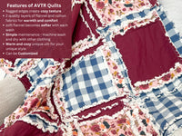 Floral Boho Baby Girl Mini Crib Quilt for Baby Girl Bedding, Girls Quick Ship Quilts, Dusty Rose Blue and Burgundy Rag Quilt for Girls - A Vision to Remember