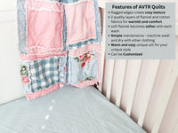 Pink Crib Bedding Baby Rag Quilts for Sale, Baby Girl Rag Quilt, Handmade Blanket Toddler Bedding Girl