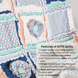 A beautiful floral baby girl rag quilt in blush, blue, and sage green. This handcrafted quilt is the perfect addition to any baby girl&#39;s nursery, bringing warmth, comfort, and a touch of elegance. Available in sizes from baby blanket to twin size.