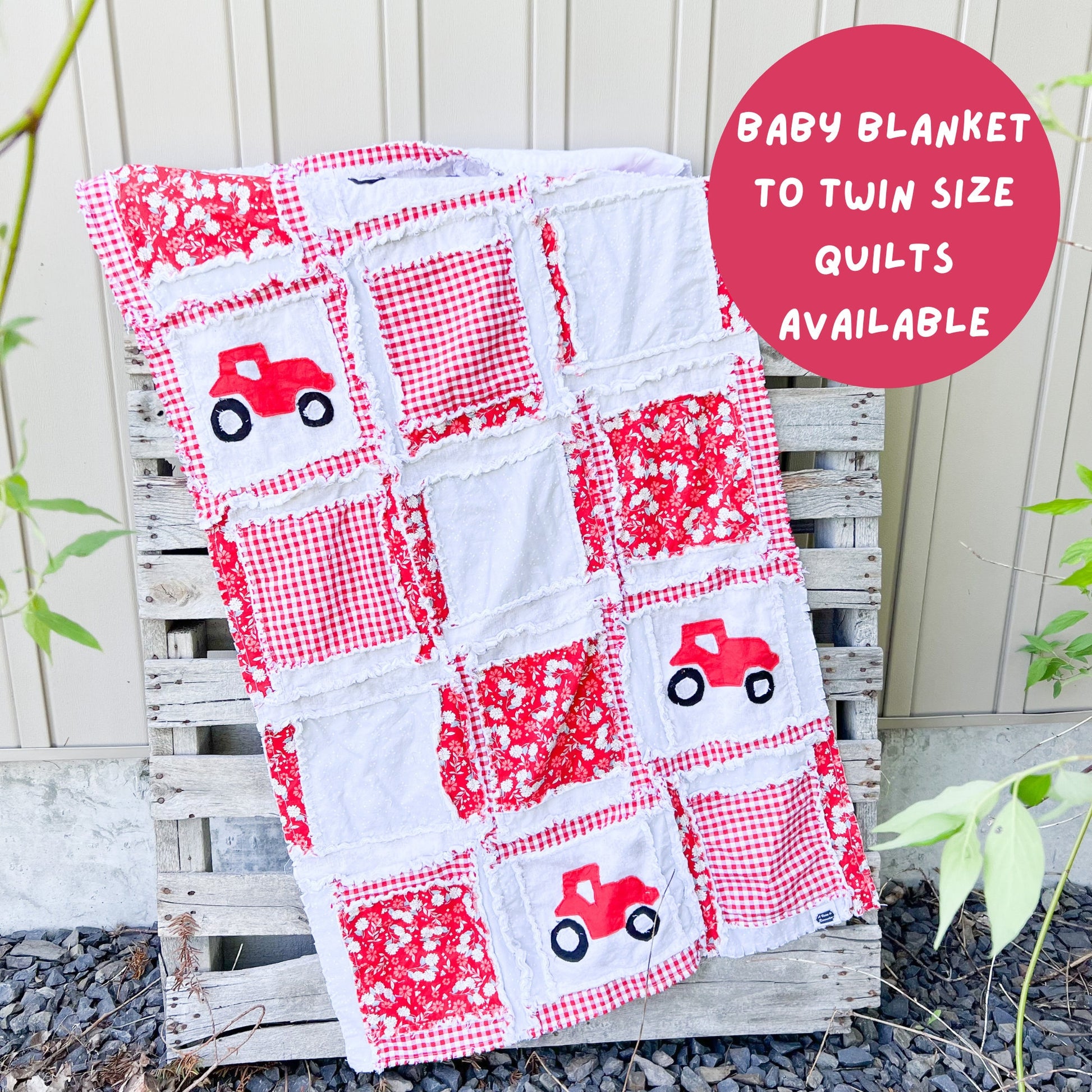 Tractor Baby Girl Rag Quilt Red Floral Blanket, Baby Girl Quilts, Baby Blankets to Twin Size Quilts Available for Girls - A Vision to Remember