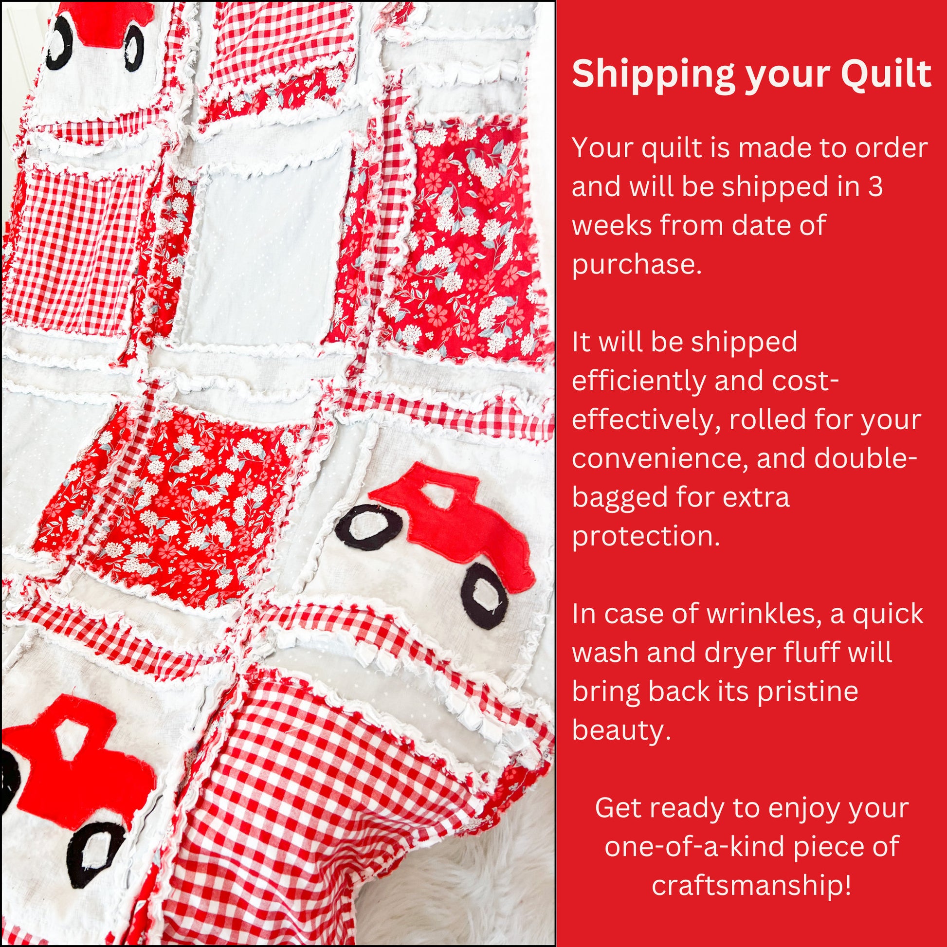 Tractor Baby Girl Rag Quilt Red Floral Blanket, Baby Girl Quilts, Baby Blankets to Twin Size Quilts Available for Girls - A Vision to Remember