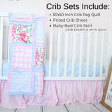Pink Floral Baby Girl Rag Quilt Crib Bedding, Baby Girl Quilts, Pastel Blue Flower Newborn Baby Gift for Girls