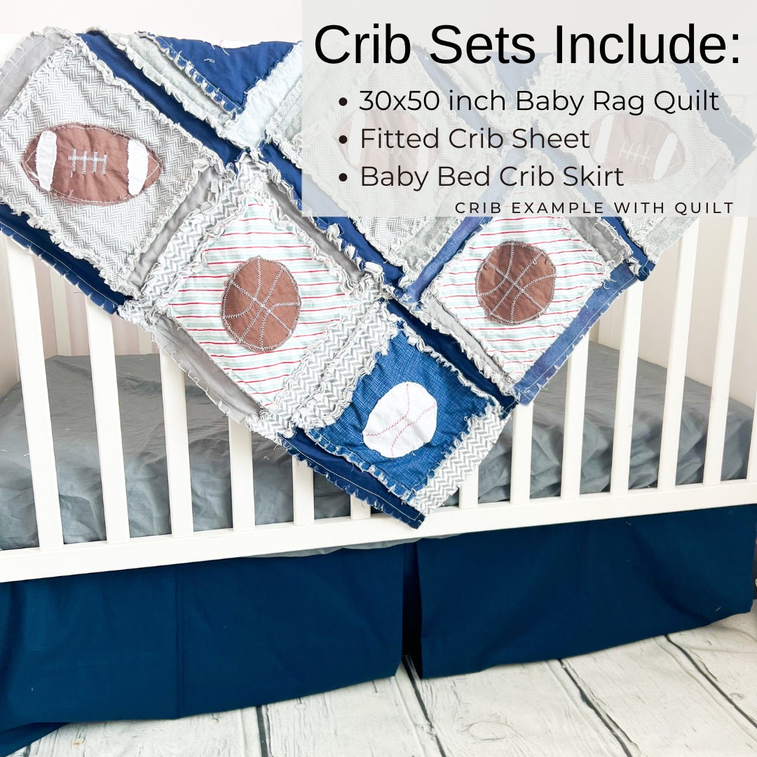 Sports Theme Rag Quilt – Crib to Twin Size Nursery Bedding for Baby Boy - A Vision to Remember