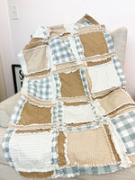 Baby Boy Rag Quilt, Handmade Quilts for Sale Boys Bedding, Baby Boy Quilt, Blue Plaid Tan Baby Quilt for Boys