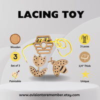 Bumblebee Toys Lacing Card, Lacing Toy, Fine Motor Wooden Toys for Kids