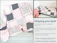Pink and Black Baby Girl Rag Quilt, Baby Girl Quilts, Toile Plaid Handmade Quilts Baby Girl Bedding - A Vision to Remember
