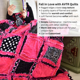 Black and Pink Quilt for Sale Handmade, Big Handmade Rag Quilts, Zebra Girl Bedding Twin Size & Queen Size Quilts