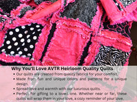 Black and Pink Quilt for Sale Handmade, Big Handmade Rag Quilts, Zebra Girl Bedding Twin Size & Queen Size Quilts