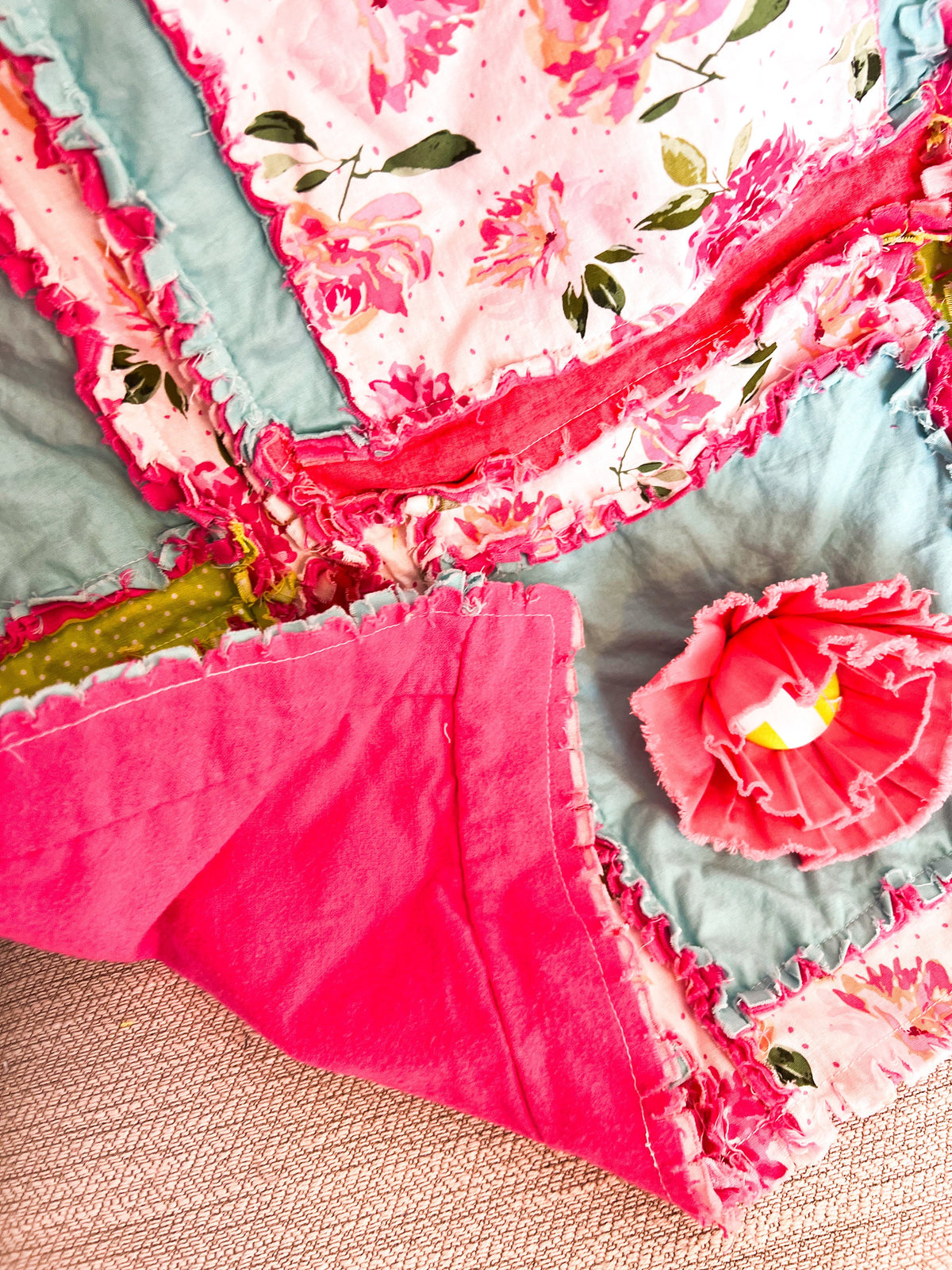 Hot Pink & Turquoise Rag Quilt – Twin Size Bright Bedding for Teen Girls - A Vision to Remember