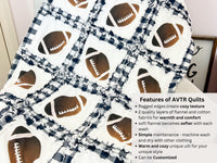 Baby Boy Football Quilt and Toddler Bedding in Navy Blue, Sports Theme Rag Quilt, Nursery Decor for Boys