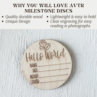 Football Wooden Baby Birth Announcement, Newborn Hospital Disc, 5x5 inches Sports Baby Shower Gift for Boys
