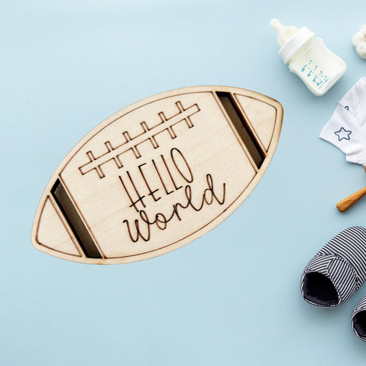 Football Wooden Baby Birth Announcement, Newborn Hospital Disc, 5x5 inches Sports Baby Shower Gift for Boys - A Vision to Remember