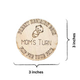 Wooden Parent Decision Coin – 3x3 Inches Engraved Baby Design | &quot;Mom&#39;s Turn&quot; & &quot;Dad&#39;s Turn&quot; New Parent Gift