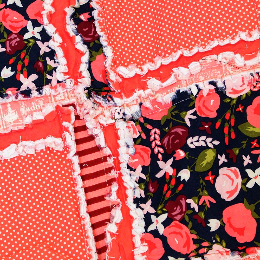 Floral Boho Rag Quilt for Sale, Girls Quick Ship Quilts, Coral Navy Blue Baby Girl Quilt for Sale Handmade for Girls - A Vision to Remember