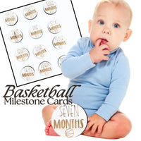 Basketball Wooden Monthly Milestone Cards, Sports Baby Milestone Cards, 3x3 inches Baby Shower Gift for Boys