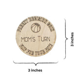 Basketball Wooden Parent Decision Coin – 3x3 Inches Engraved Baby Design | Sports Themed "Mom's Turn" & "Dad's Turn" New Parent Gift