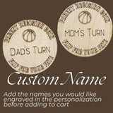 Basketball Wooden Parent Decision Coin – 3x3 Inches Engraved Baby Design | Sports Themed "Mom's Turn" & "Dad's Turn" New Parent Gift
