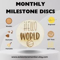 Basketball Wooden Monthly Milestone Cards, Sports Baby Milestone Cards, 3x3 inches Baby Shower Gift for Boys