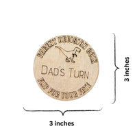 Dinosaur Themed Wooden Parent Decision Coin – 3x3 Inches Engraved Baby Design | Custom Name "Mom's Turn" & "Dad's Turn" New Parent Gift