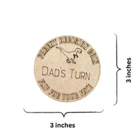 Dinosaur Themed Wooden Parent Decision Coin – 3x3 Inches Engraved Baby Design | Custom Name "Mom's Turn" & "Dad's Turn" New Parent Gift