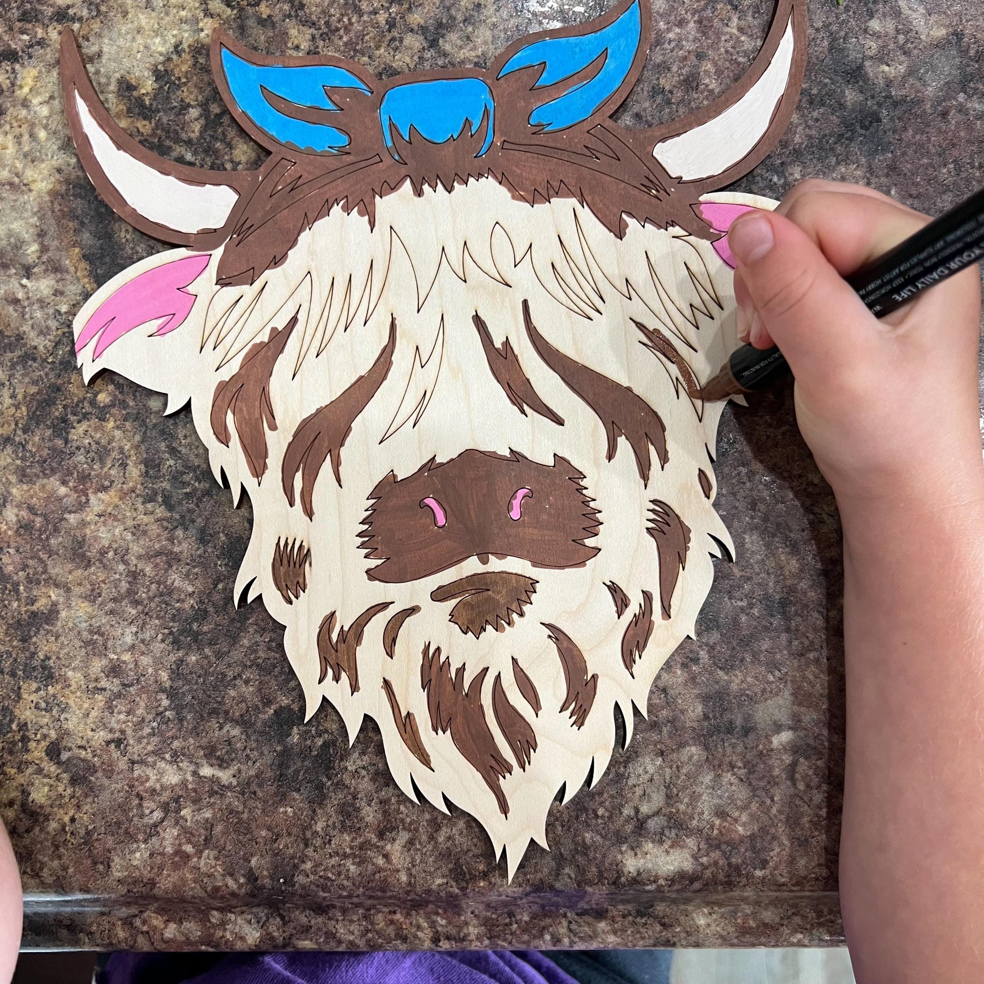 Highland Cow with Bow Sign Unpainted Wood Farm Animals Make Your Own Sign, Do It Yourself Kit DIY Door Hanger - A Vision to Remember
