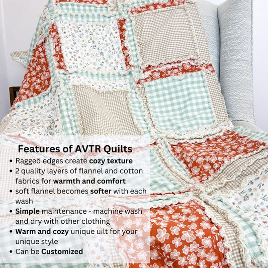 Floral Crib Bedding Baby Girl Nursery Set| Rust, Cream, Sage Green Handmade Infant Boho Blanket Decor | Rustic Shower Gift Newborn & New Mom - A Vision to Remember