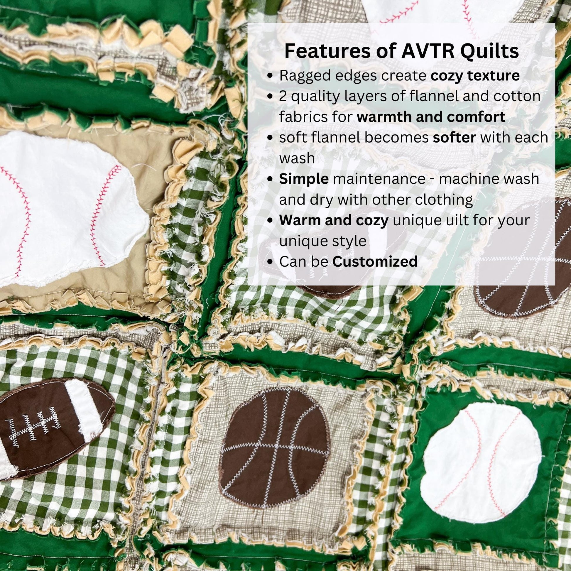 Crib Set Sports Theme Rag Quilts for Sale | Plaid Gingham Nursery Green Tan Customer Blankets | Football, Basketball, Baseball Comforters - A Vision to Remember