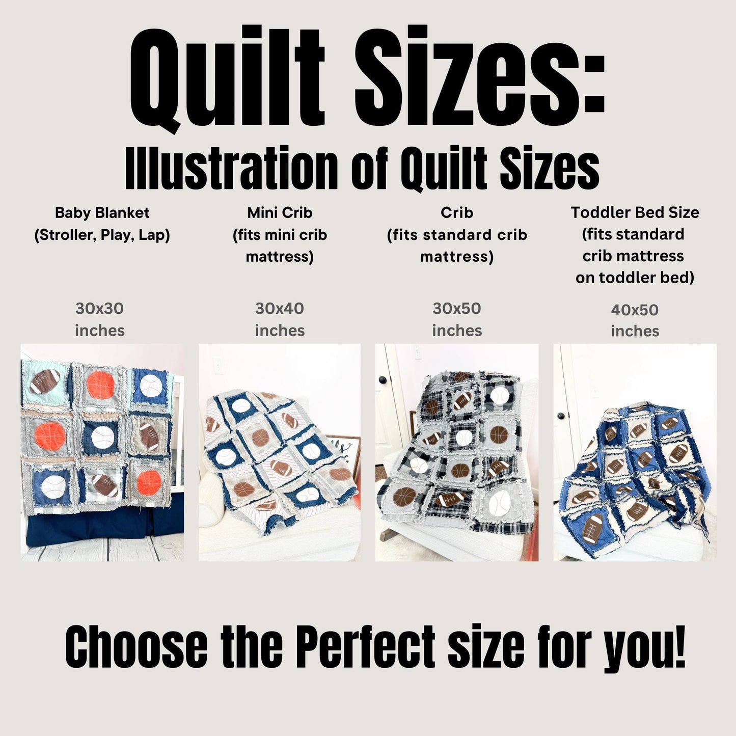Baby Boy Quilt Sports Theme Gray Plaid Crib Blanket Gift for Newborn Baby Shower Handmade Quilt Football Baseball Basketball Bedding - A Vision to Remember
