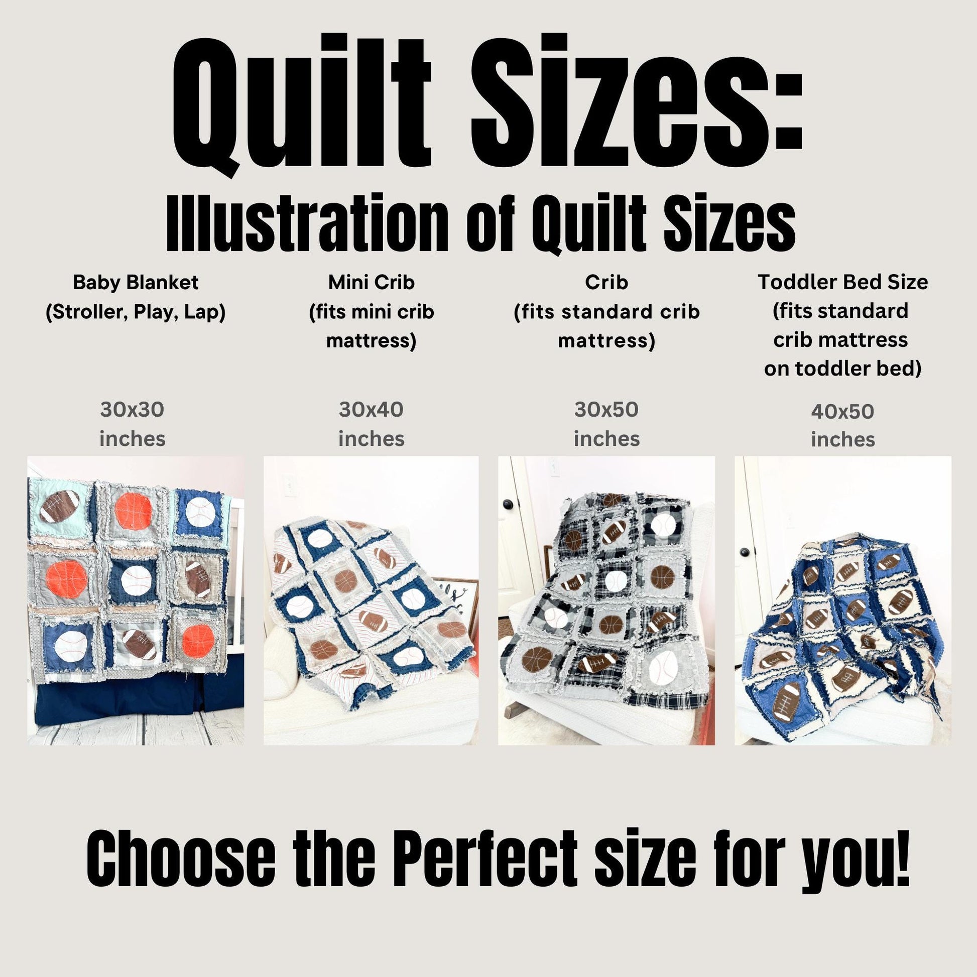 Baby Boy Quilt Sports Theme Gray Plaid Crib Blanket Gift for Newborn Baby Shower Handmade Quilt Football Baseball Basketball Bedding - A Vision to Remember