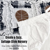 Baby Boy Quilt Sports Theme Gray Plaid Crib Blanket Gift for Newborn Baby Shower Handmade Quilt Football Baseball Basketball Bedding - A Vision to Remember