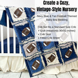 Football Baby Quilt | Navy Blue & Tan Rag Quilt | Baby Shower Gift | Crib Bedding | Handmade Nursery Blanket | Toddler Quilt Option - A Vision to Remember