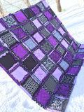 Dark Purple Rag Quilt | Black White Patchwork Quilt | Twin Size Rag Quilt | Zebra Bedroom Decor | Moody Punk Bedding Gift - A Vision to Remember