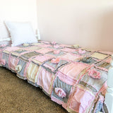 Pink Comforter Rag Quilts for Sale, Toddler Bedding Girl, Tan Floral Twin Bed Spread, Queen Size Quilts for Bedrooms - A Vision to Remember