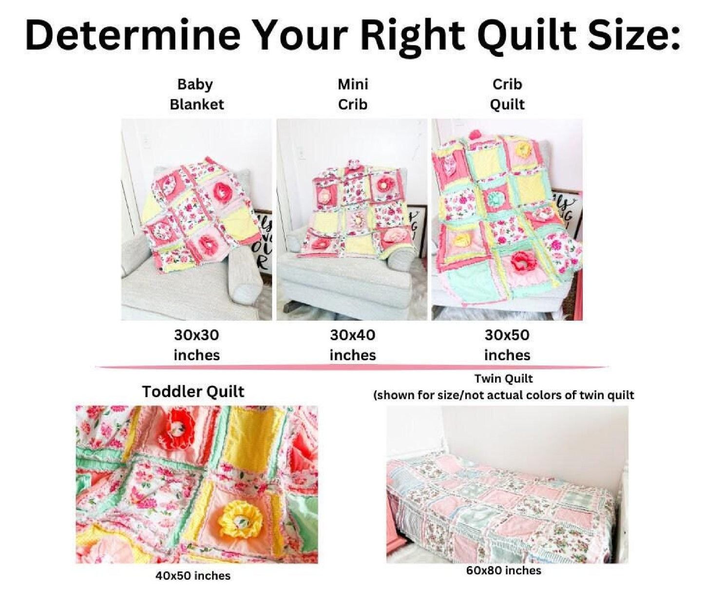 Flower Girl Crib Size Quilt, Toddler Bedspread | Yellow, Mint, Pink Ruffle Floral Baby Quilts for Sale | Infant Newborn Decor Unique Quilted - A Vision to Remember