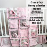 Pink Tan Ruffle Flower Blanket | Soft Feminine Baby Crib Quilt Bedding | Cozy Girl Bedroom Idea | Soft Flannel Throw | Handmade Nursery Gift - A Vision to Remember