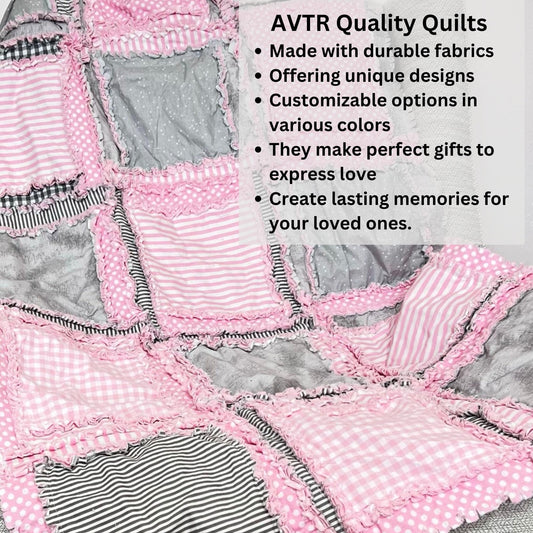 Pink Comforter Handmade Quilts, Baby Girl Rag Quilt, Also in Mini Crib Baby Blanket and Toddler Bedding Girl - A Vision to Remember