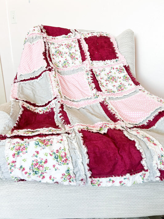 Floral Blanket Handmade Quilts for Sale, Baby Girl Rag Quilt, Baby Blanket to Queen Size Quilts, Baby Girl - A Vision to Remember