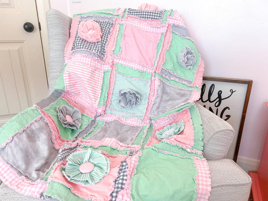 Baby Girl Rag Quilt and Toddler Bedding, Baby Girl Quilts, Pink Crib Bedding Handmade Quilts for Girls - A Vision to Remember