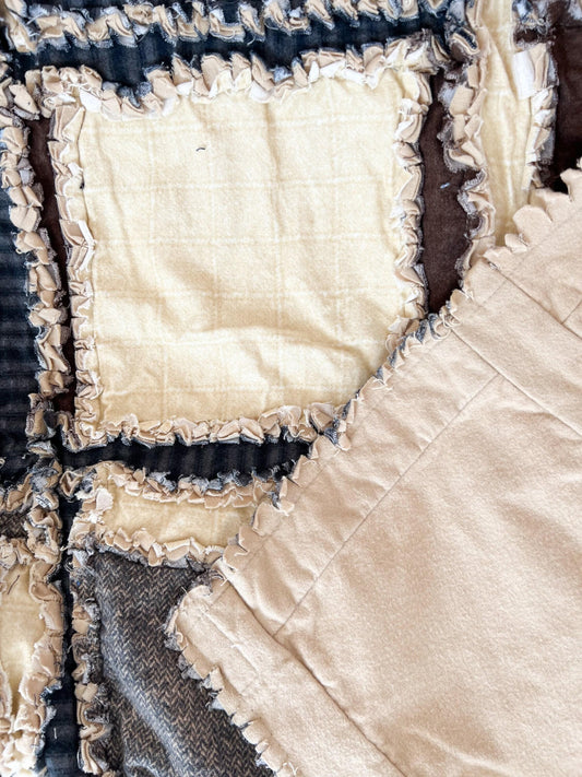 Baby Boy Rag Quilt, Handmade Quilts for Sale, Soft Flannel Boys Bedding, Tan and Neutral Baby Quilt, Heirloom-Quality Baby Bedding - A Vision to Remember