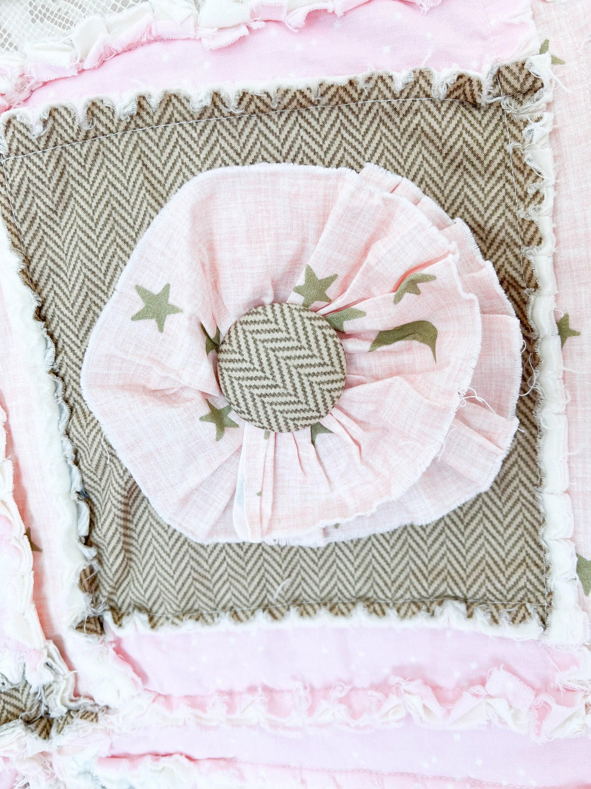 Handmade Pink Star Baby Rag Quilt: Floral Nursery Bedding | Baby Girl Quilt - A Vision to Remember