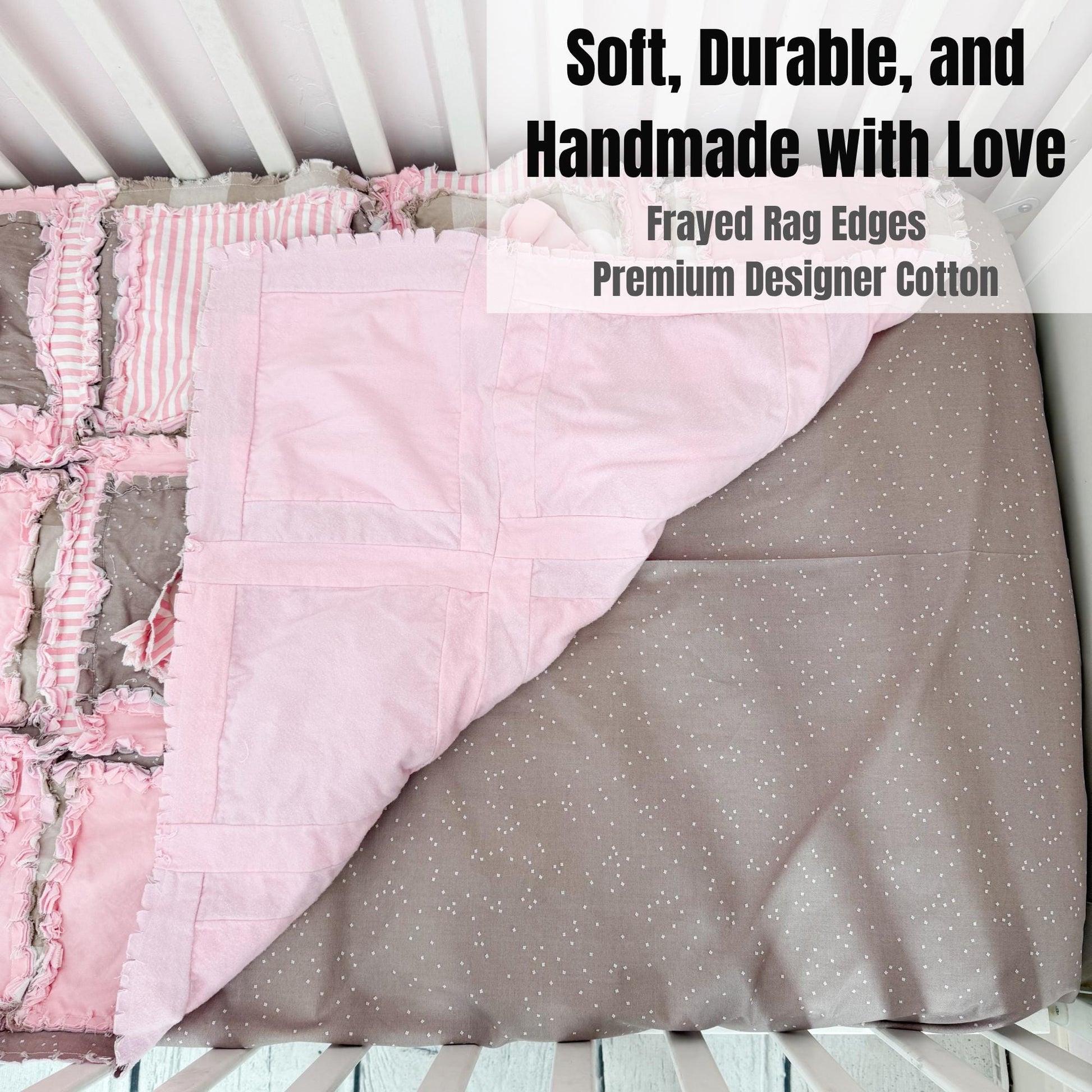 Pink Tan Ruffle Flower Blanket | Soft Feminine Baby Crib Quilt Bedding | Cozy Girl Bedroom Idea | Soft Flannel Throw | Handmade Nursery Gift - A Vision to Remember