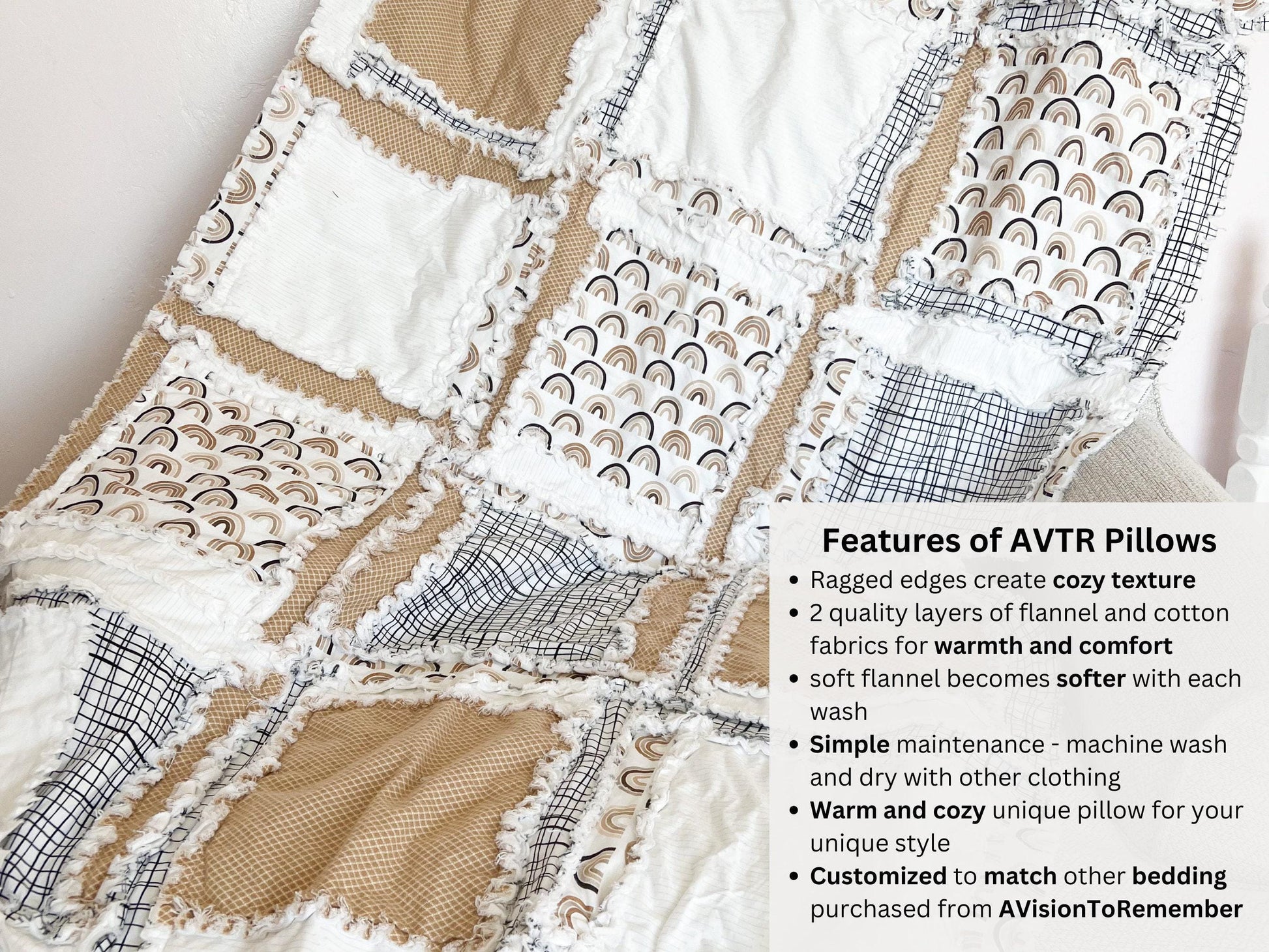 Baby Rag Quilt, Black and White Rainbow Baby Quilt, Neutral Baby Quilts, Tan Quilt for Sale Handmade for Baby - A Vision to Remember
