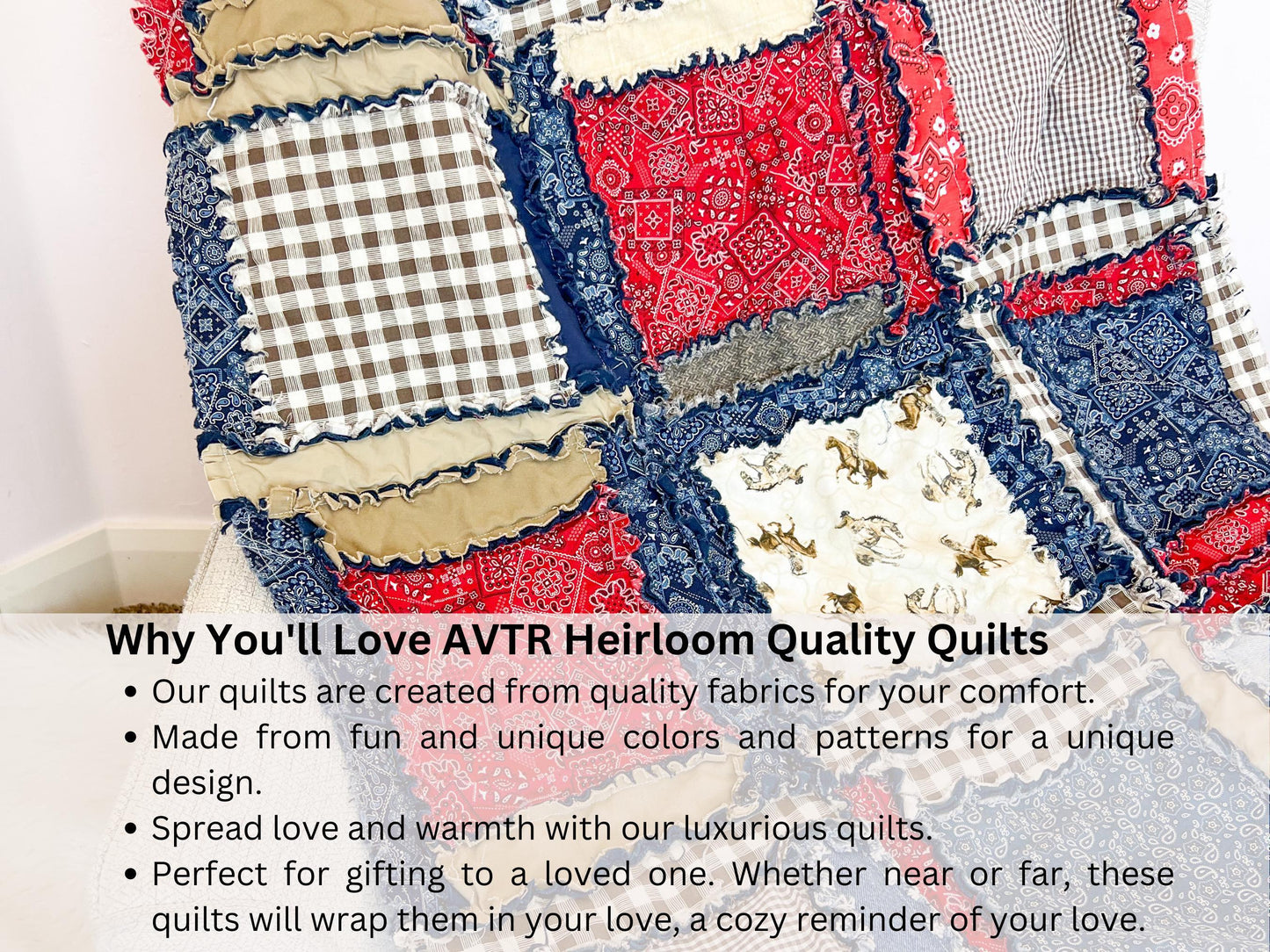 Cowboy Nursery Homemade Blankets, Western Bedding Boy, Horse Red & Blue Bandana Baby Rag Quilt Shower Gift - A Vision to Remember