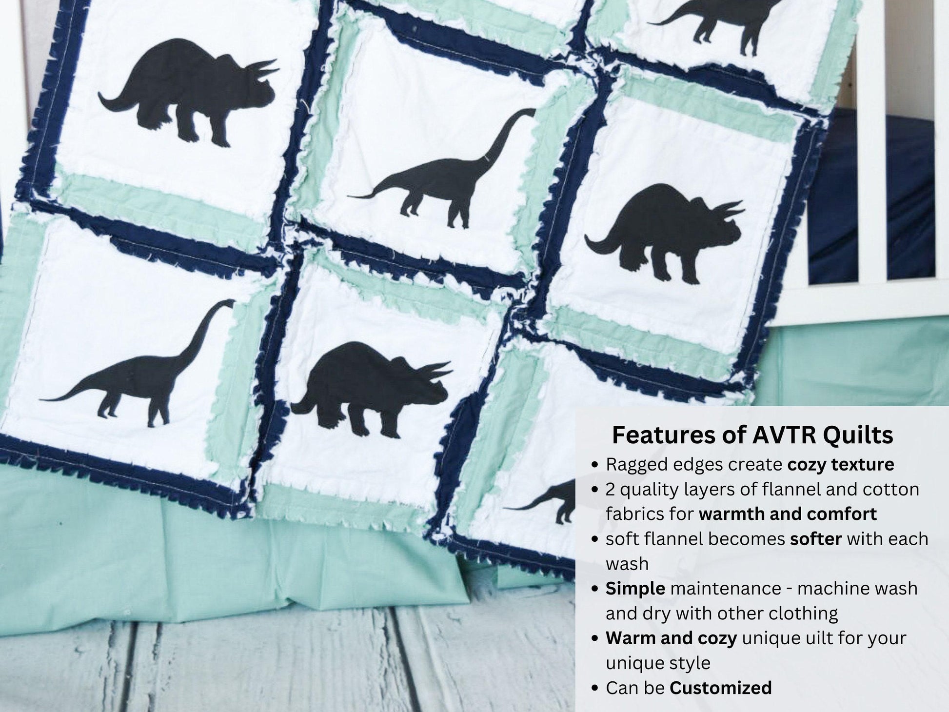 Dinosaur Rag Quilt Boys Bedding, Baby Boy Quilts, Rag Quilt Baby Quilts for Sale Homemade Quilts for Boys | Triceratops and Brontosaurus - A Vision to Remember