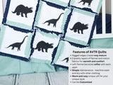 Dinosaur Rag Quilt Boys Bedding, Baby Boy Quilts, Rag Quilt Baby Quilts for Sale Homemade Quilts for Boys | Triceratops and Brontosaurus - A Vision to Remember