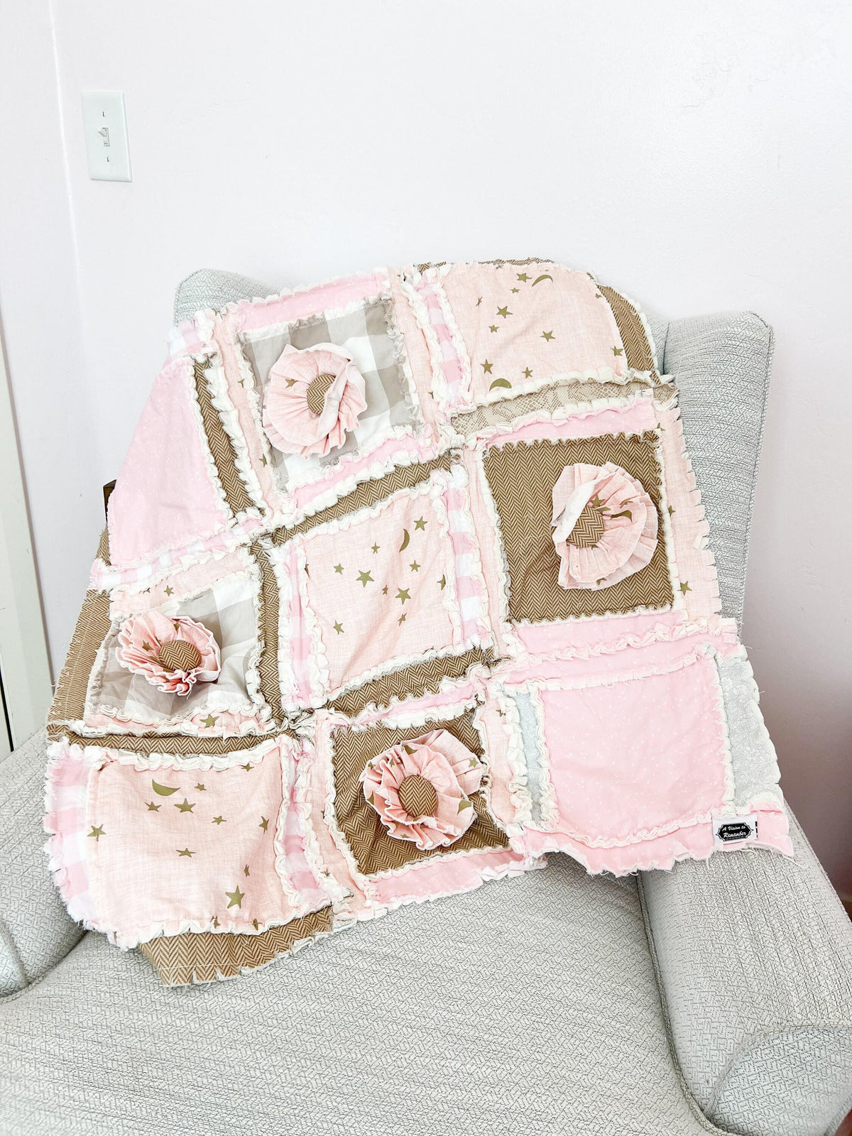 Handmade Pink Star Baby Rag Quilt: Floral Nursery Bedding | Baby Girl Quilt - A Vision to Remember