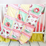 Flower Pink Crib Bedding Set with Girl Baby Blanket, Baby Girl Rag Quilt, Floral Homemade Quilts Baby Nursery for Girl - A Vision to Remember