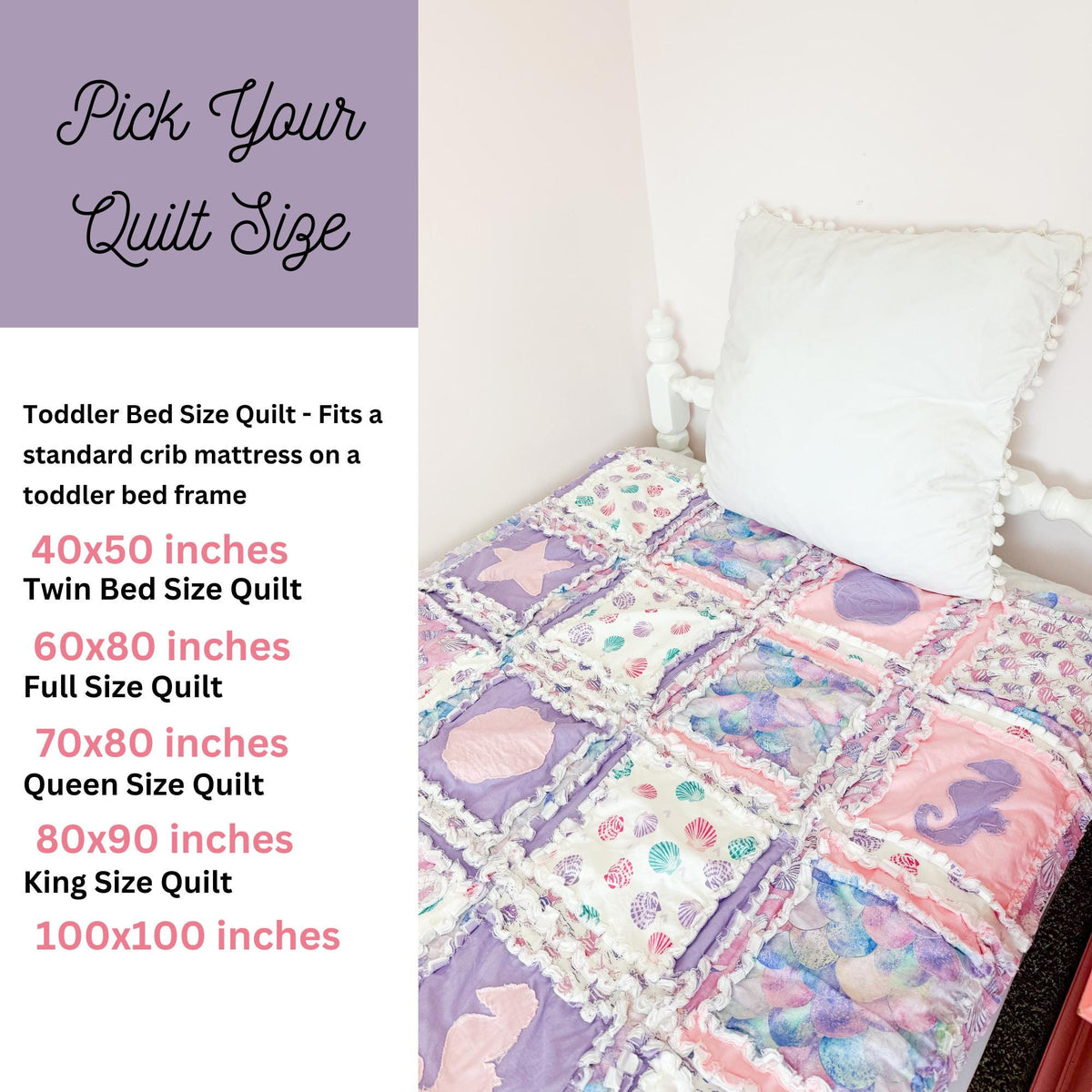 Sea Creature Twin Quilt | Purple Pink Mermaid Full, Queen, King Ocean Theme Rag Quilts | Nautical Underwater Surf Bedspread | Nautical - A Vision to Remember