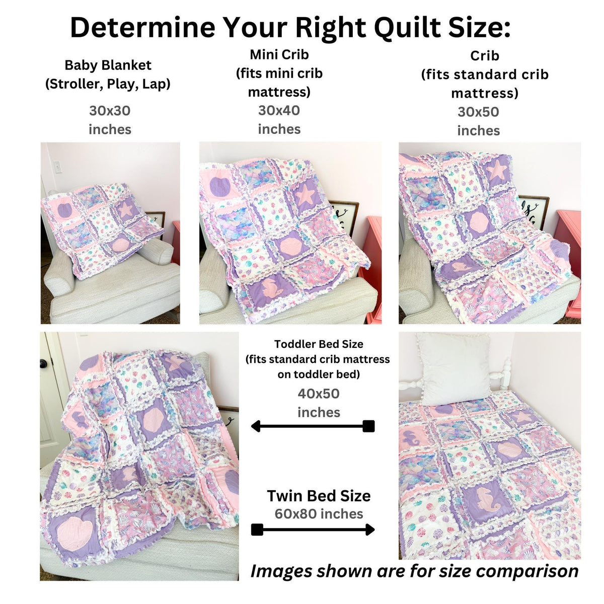 Beach Theme Nursery Ocean Baby Quilt – Nautical Crib Bedding, Seascape Blanket, Seashell Coastal Decor, Pink & Purple | New Mom Newborn Gift - A Vision to Remember